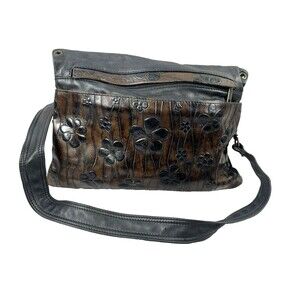 Atelier V Cuir Cross Body Purse Daisy Embossed Leather Burgundy Brown Western